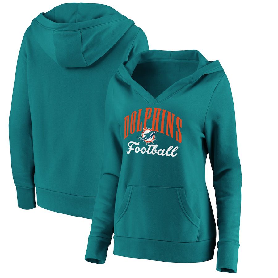 Women Miami Dolphins Fanatics Branded Aqua Victory Script V-Neck Pullover Hoodie